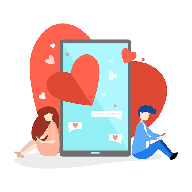 Vector dos enamorados enviando mensajes en línea
