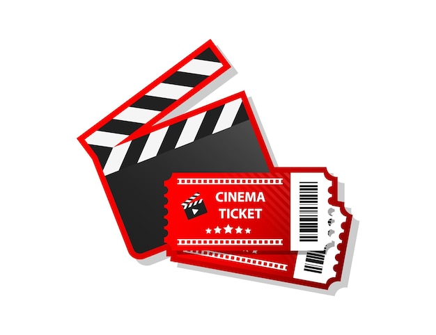 Dos entradas de cine y un aplauso aislados sobre un fondo blanco Ilustración realista del icono de la vista delantera