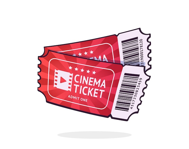 Dos entradas de cine con código de barras Par cupones retro de papel para entrada de película Ilustración vectorial