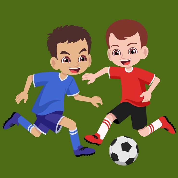 Dos equipos de jugadores de fútbol juvenil están jugando al fútbol en el torneo escolar.