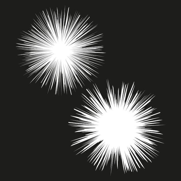 Dos estallidos de estrellas blancas en negro Ilustración de energía radiante Ilustración vectorial EPS 10