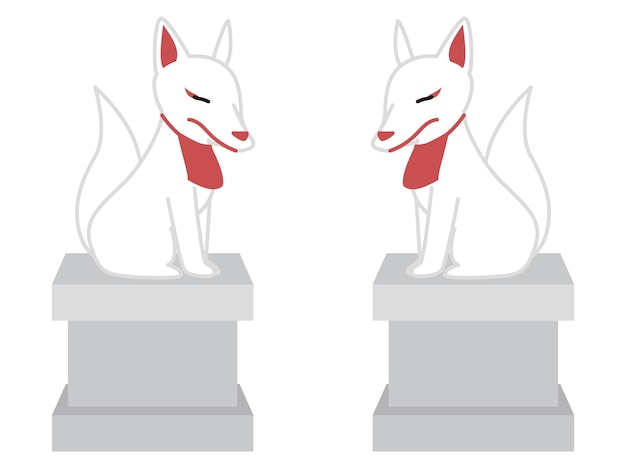 Vector dos estatuas de inari mirándose una a la otra.