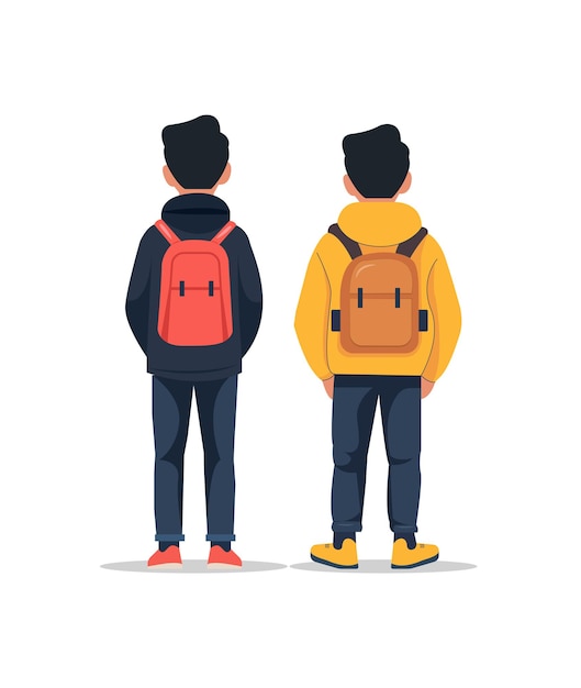 Dos estudiantes con mochilas por detrás