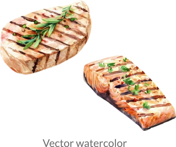 Vector dos filetes de salmón a la parrilla