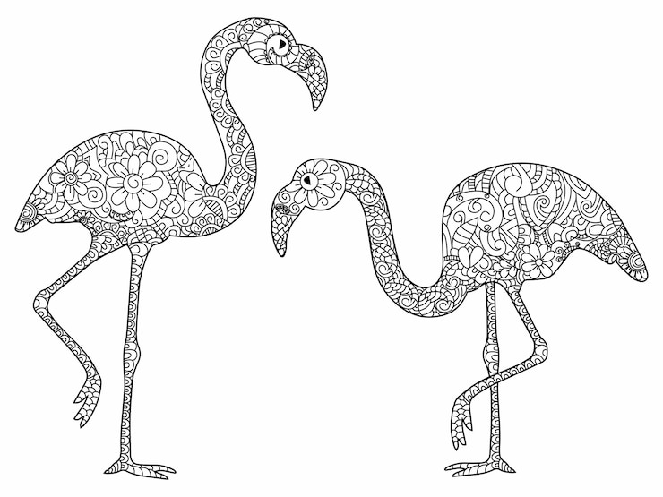 Vector dos flamencos para colorear vector para adultos