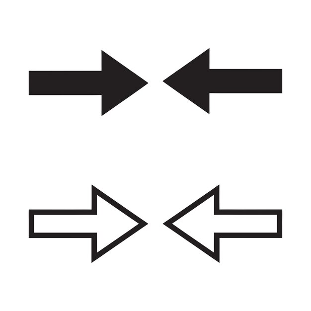 Dos flechas apuntando hacia adentro conjunto vectorial en blanco y negro