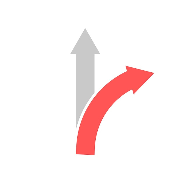 Dos flechas apuntando en diferentes direcciones Elección de la ruta Flecha recta y derecha