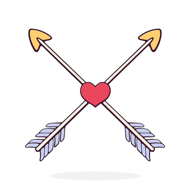 Dos flechas de cupido cruzadas con corazón en el medio símbolo del día de san valentín ilustración vectorial