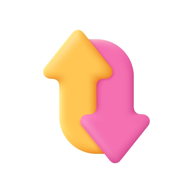 Dos flechas inversas dos flechas moviéndose hacia el icono vectorial 3D estilo minimalista de dibujos animados