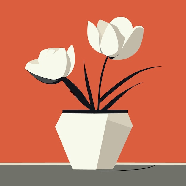 Dos flores elegantes en una maceta ilustración vectorial abstracta plana