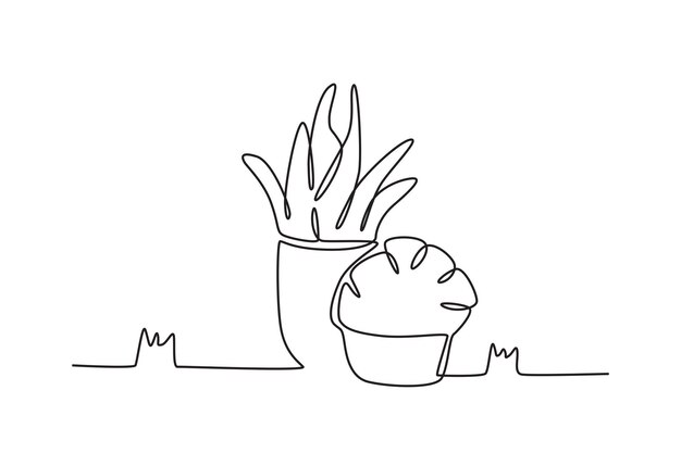 Dos flores en una olla Jardín dibujo en línea