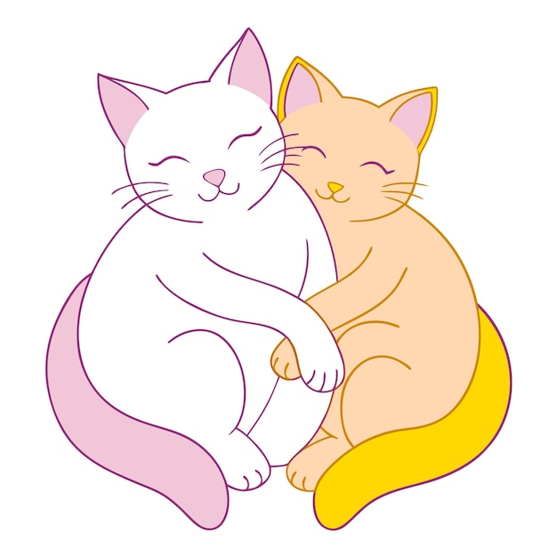 dos gatos acurrucados entre sí y el otro tiene un color rosa y amarillo