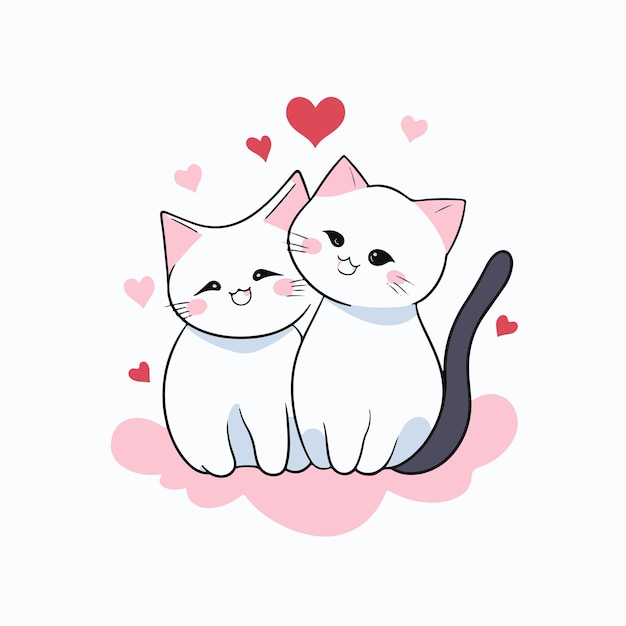 Dos gatos sentados juntos con corazones y uno tiene un corazón rosa detrás de ellos.