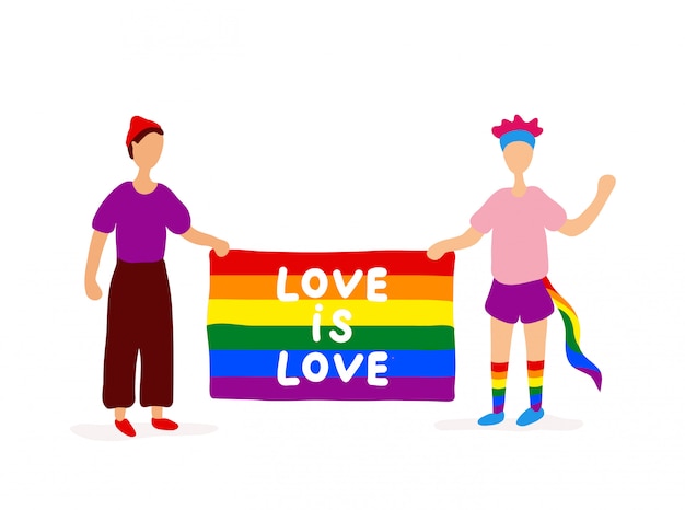 Vector dos gays con bandera del arco iris