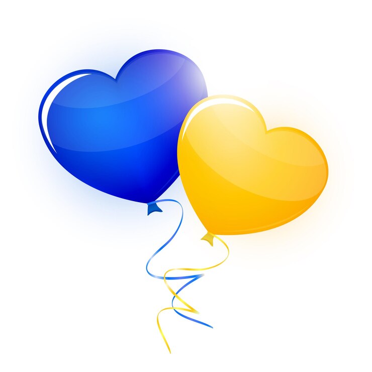 Vector dos globos de color azul y amarillo los colores de la bandera nacional de ucrania aislado sobre fondo blanco.