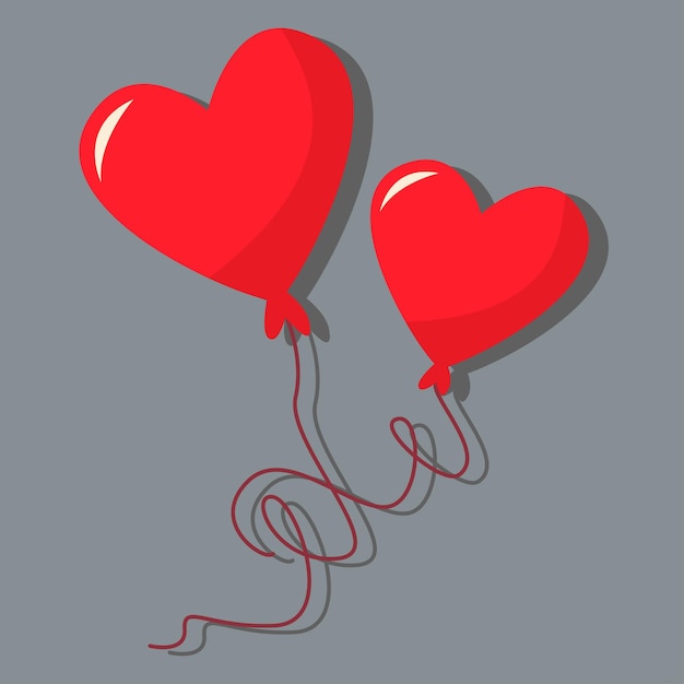Dos globos en forma de corazón. dia del amor día de San Valentín. Una tarjeta de felicitación con una declaración de amor. Una imagen vectorial plana sobre un fondo gris.