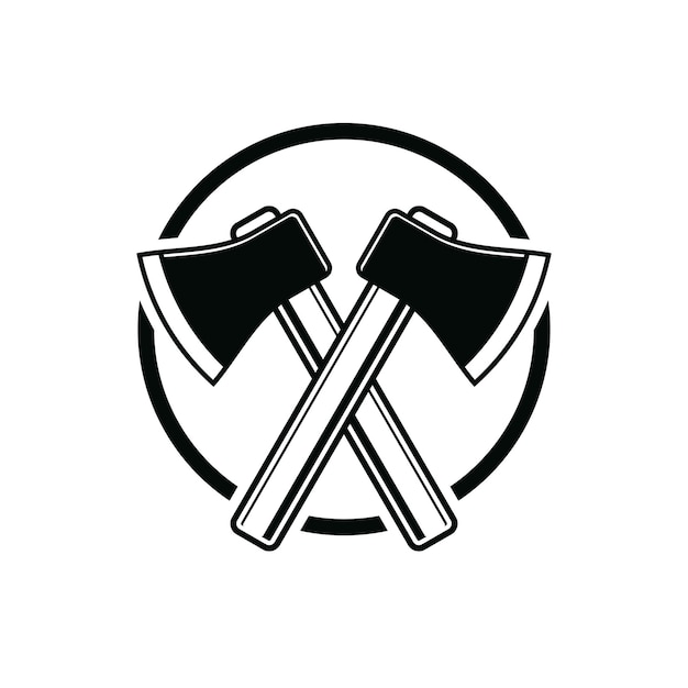 Dos hachas afiladas cruzadas. Herramienta de leñador, vector simple símbolo de hacha aislado en blanco. Icono de instrumento de leñador, se puede utilizar en publicidad y diseño.