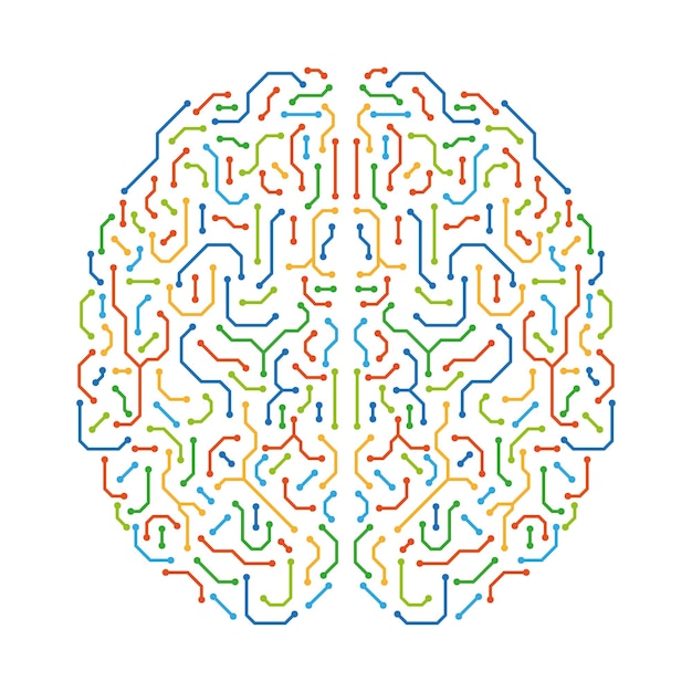 Dos hemisferios del cerebro formados por líneas de colores Creatividad Pensamiento