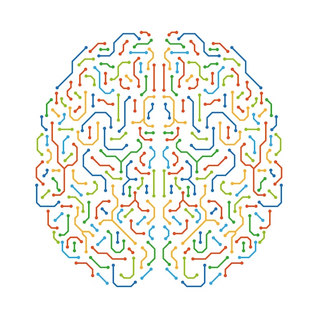 Dos hemisferios del cerebro formados por líneas de colores Creatividad Pensamiento