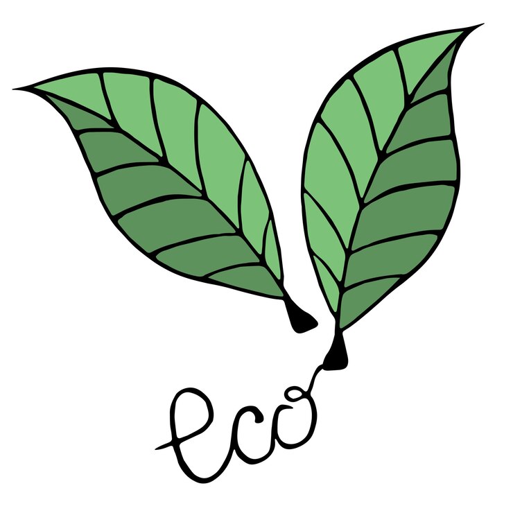 Dos hojas de la planta con la inscripción ECO. Objeto de garabato