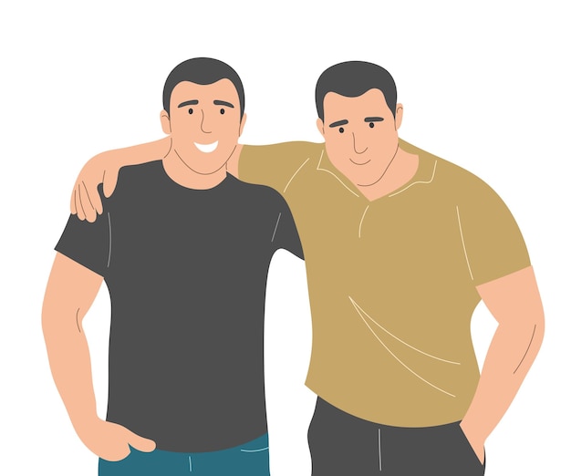 Vector los dos hombres se abrazan de manera fraternal retrato de amigos ilustración de vector plano