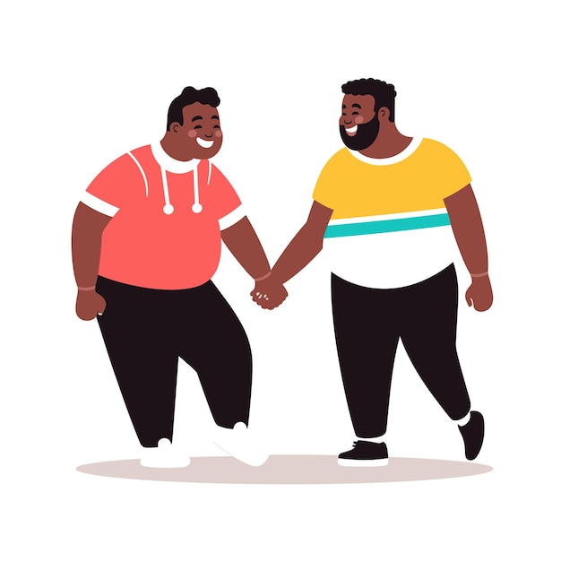 Dos hombres afroamericanos tomados de la mano caminando sonriendo mostrando amistad felicidad