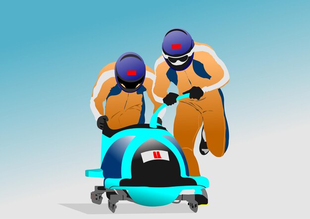 Vector dos hombres equipo bobsleigh 3d vector color ilustración