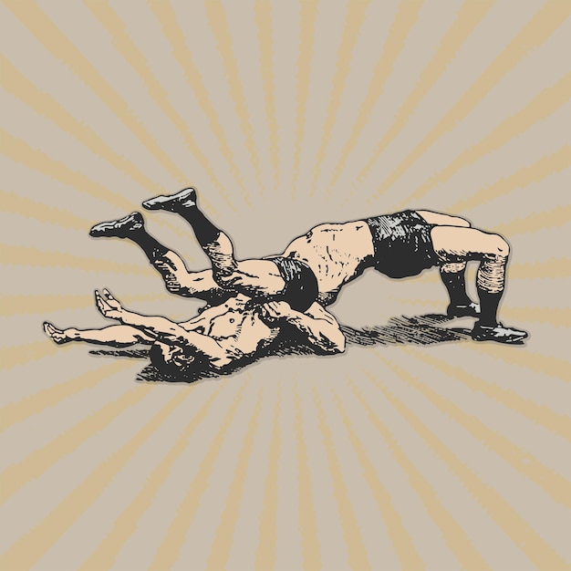 Dos hombres luchando combate captura retro logotipo vintage plantilla de ilustración diseño elementos vectoriales