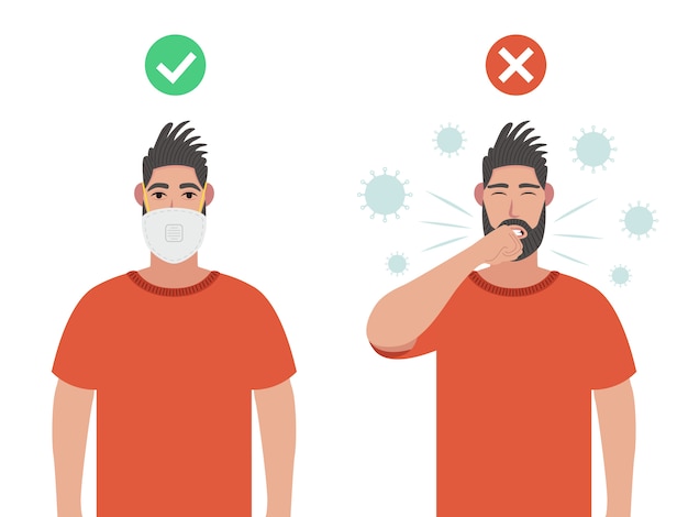 Dos hombres. Uno con máscara protectora y otro sin. Concepto sobre salud, higiene, hospitalidad, enfermedad, enfermedad, protección, contaminación, etc. Prevención del coronavirus