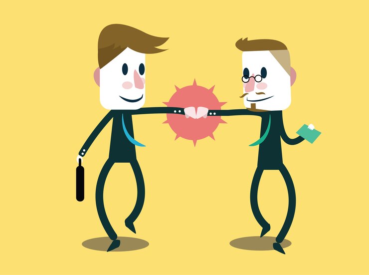 Vector dos hombres de negocios chocando primeros.