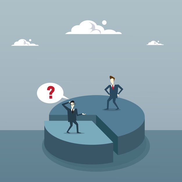 Dos hombres de negocios en diagrama de sectores