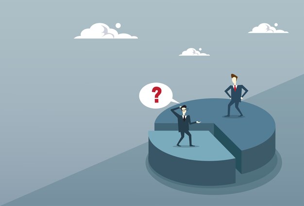 Dos hombres de negocios en diagrama de sectores