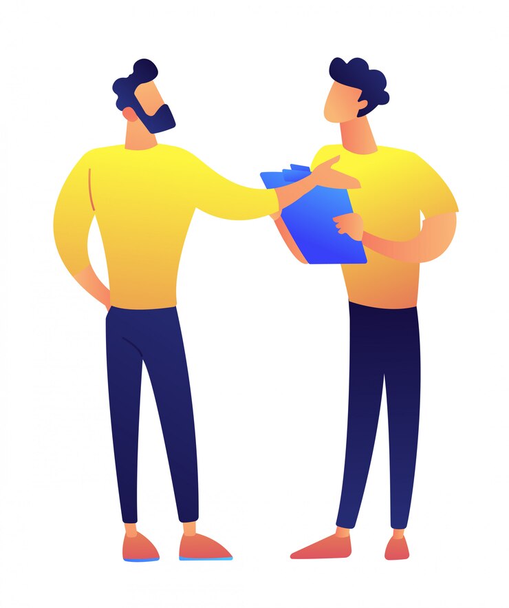 Vector dos hombres de negocios de pie y discutiendo ilustración vectorial.