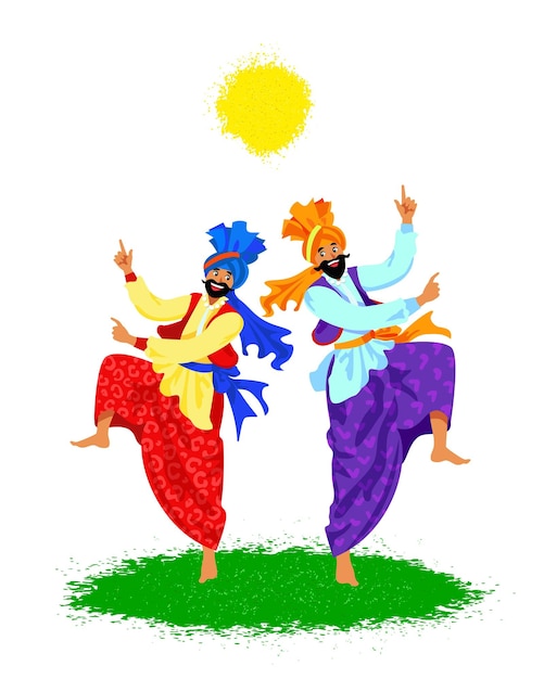 Dos hombres sikhs bailan en la hierba bajo el sol