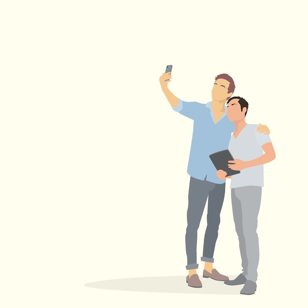 Dos hombres silueta tomando foto selfie