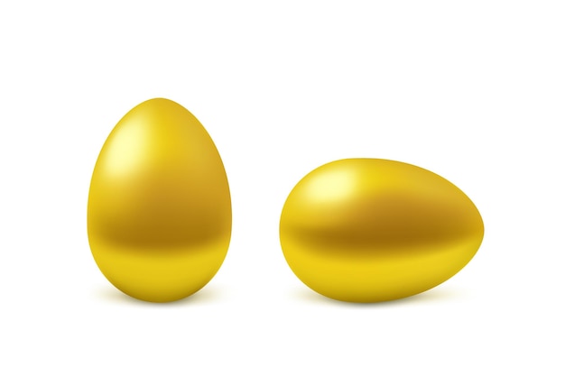 Dos huevos de oro vectoriales realistas. Huevos de Pascua aislados sobre fondo blanco. decoración navideña