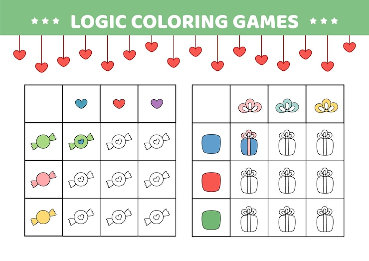 Vector dos juego de colorear lógica con dulce y regalo colorear el caramelo y presente en el vector de color correcto