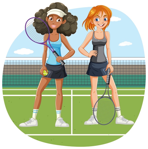 Vector dos jugadoras de tenis en la corte