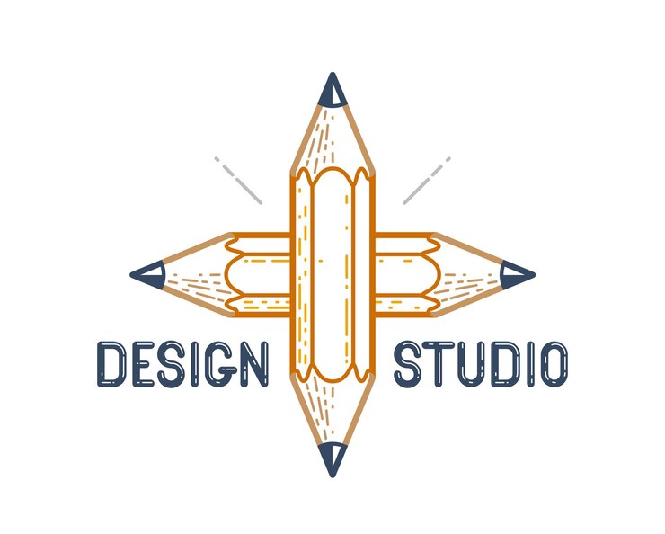 Vector dos lápices cruzados vector logotipo o icono de moda simple para diseñador o estudio, competencia creativa, equipo de diseñadores, estilo lineal.