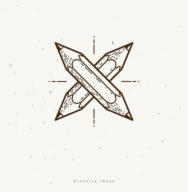 Dos lápices cruzados vector simple logotipo o icono de moda para diseñador o estudio competición creativa diseñadores equipo estilo lineal