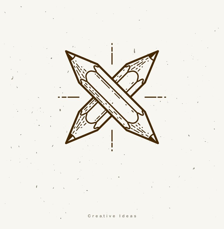 Vector dos lápices cruzados vector simple logotipo o icono de moda para diseñador o estudio competición creativa diseñadores equipo estilo lineal
