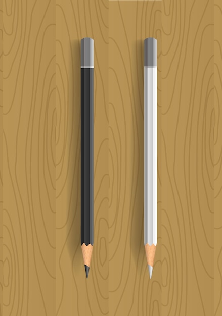 Vector dos lápices realistas sobre mesa de madera.