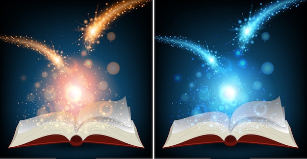 Vector dos libros con luz brillante