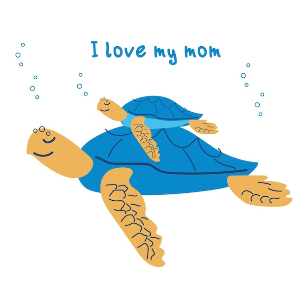 Vector dos lindas tortugas de agua animal marino ilustración dibujada a mano aislado sobre fondo blanco