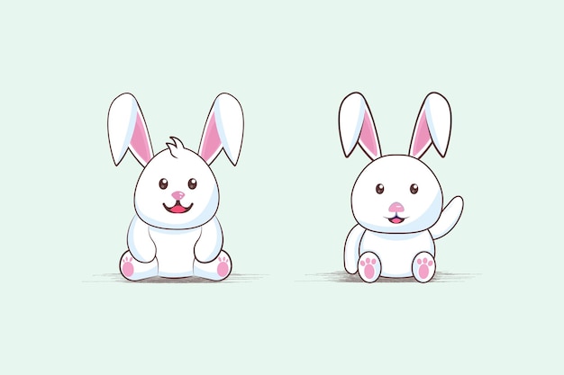 Dos lindos dibujos animados de conejito gordo