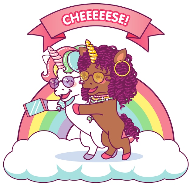 Dos lindos unicornios tomando un selfie juntos
