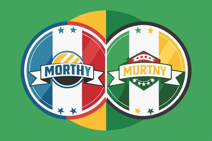 Vector dos logos circulares vibrantes que representan el espíritu y los colores del equipo morthy y murtny