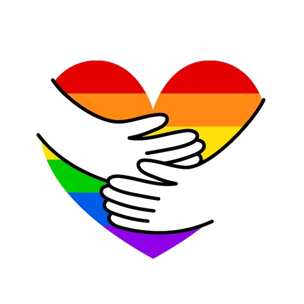 Dos manos abrazando un corazón de arco iris