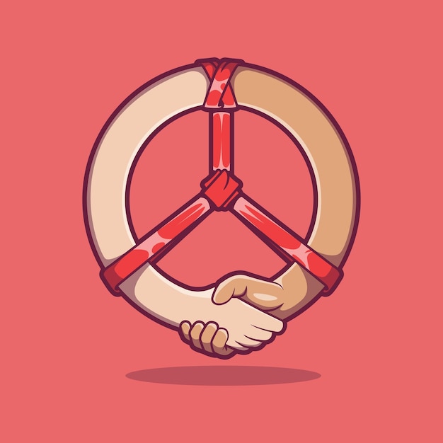Vector dos manos conectadas por el signo de la paz dan una ilustración vectorial de apretón de manos concepto de diseño de diversidad