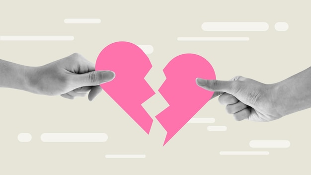 Dos manos desgarrando el corazón concepto de corazón roto romper con la pareja símbolo de divorcio